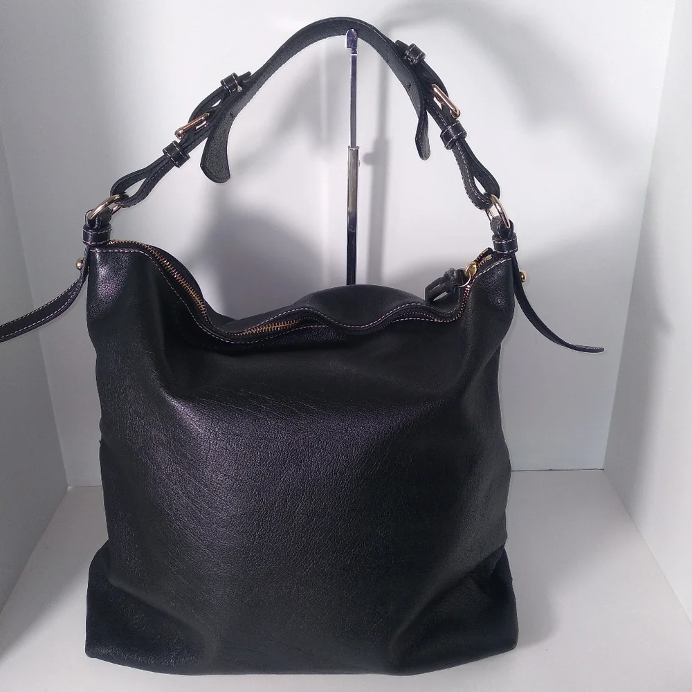 DOONEY & BOURKE DILLEN Black Pebbled Leather Large Hobo Bag